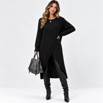 Ribbed Knit Long Sleeve Sweater Dress