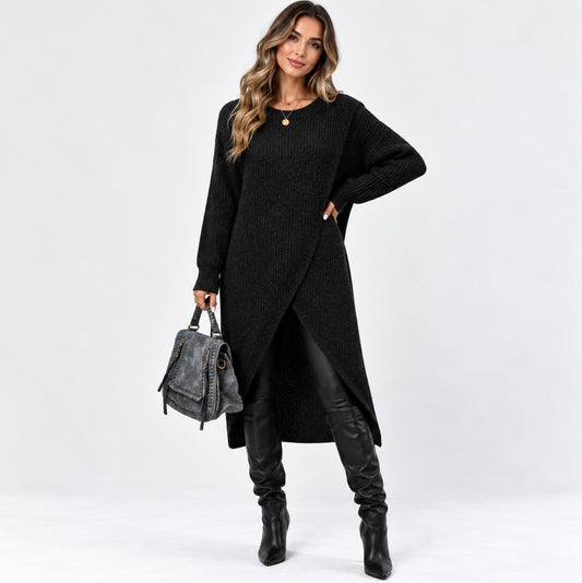 Ribbed Knit Long Sleeve Sweater Dress