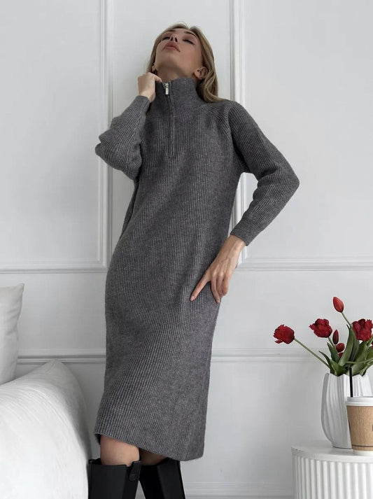 Ribbed Knit Long Sleeve Sweater Dress