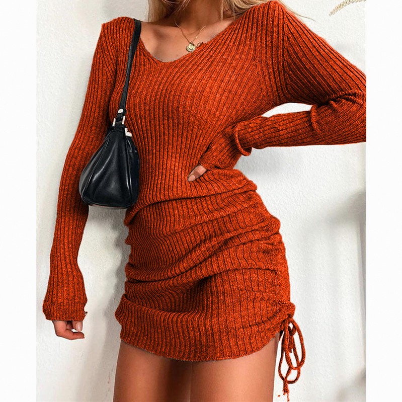 Ribbed Knit Long Sleeve Sweater Dress