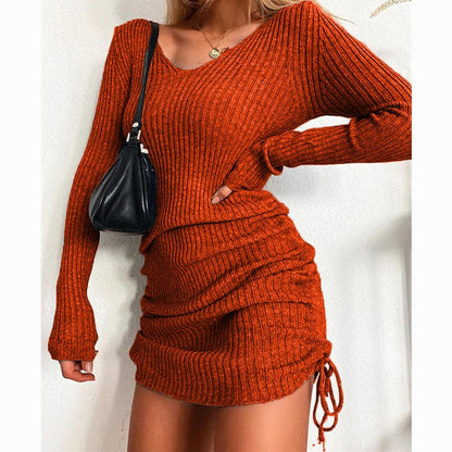 Ribbed Knit Long Sleeve Sweater Dress
