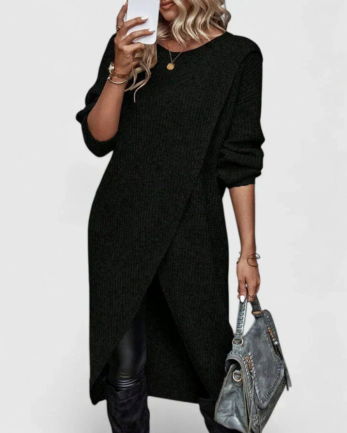 Ribbed Knit Long Sleeve Sweater Dress
