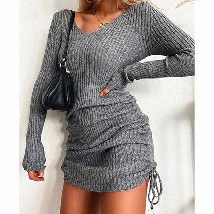 Ribbed Knit Long Sleeve Sweater Dress