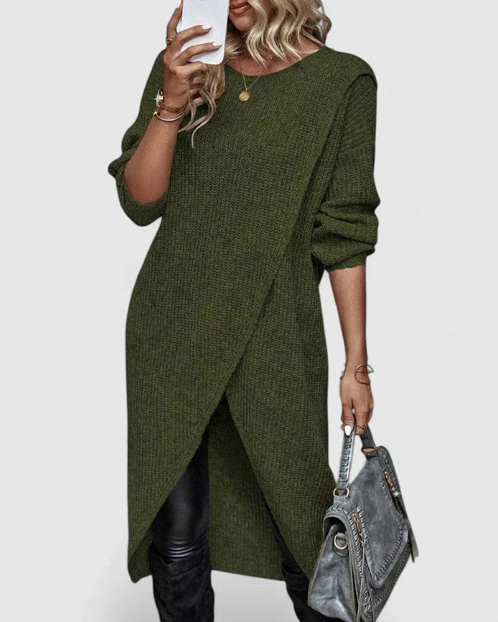 Ribbed Knit Long Sleeve Sweater Dress