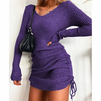 Ribbed Knit Long Sleeve Sweater Dress