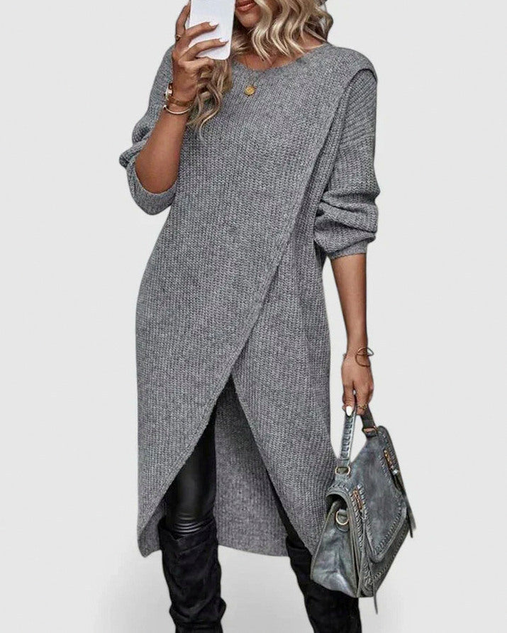 Ribbed Knit Long Sleeve Sweater Dress