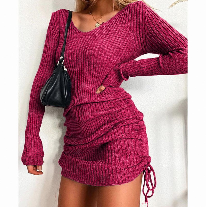 Ribbed Knit Long Sleeve Sweater Dress