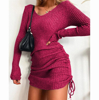 Ribbed Knit Long Sleeve Sweater Dress