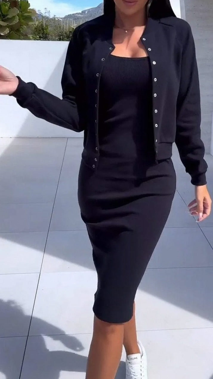 Ribbed Knit Midi Dress Set