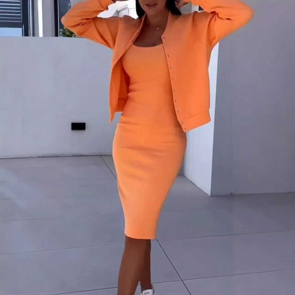 Ribbed Knit Midi Dress Set