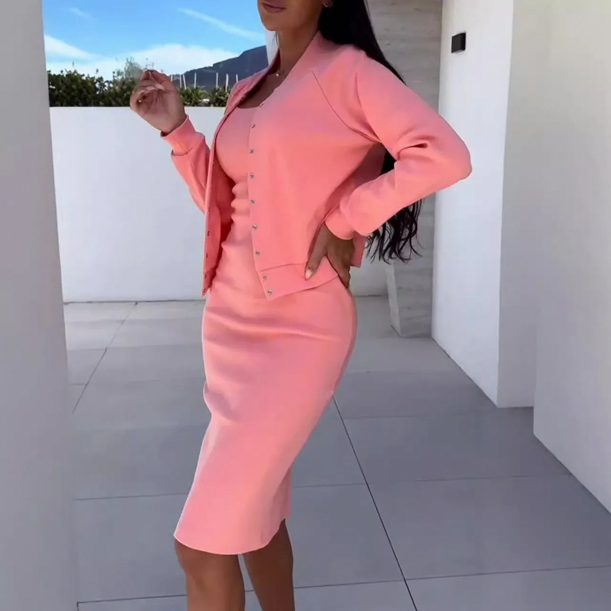 Ribbed Knit Midi Dress Set