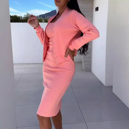 Ribbed Knit Midi Dress Set