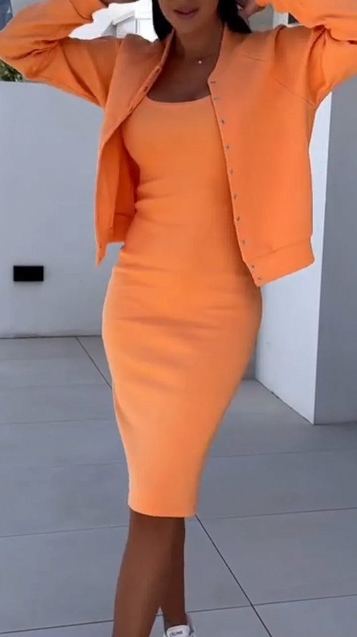Ribbed Knit Midi Dress Set