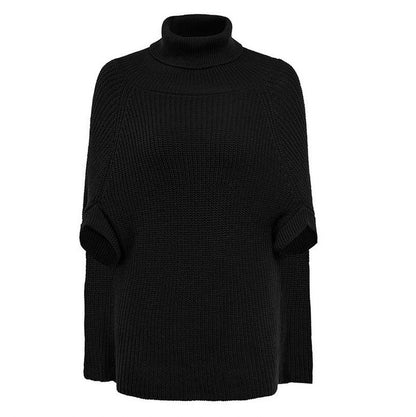 Ribbed Knit Turtleneck Cape Sweater