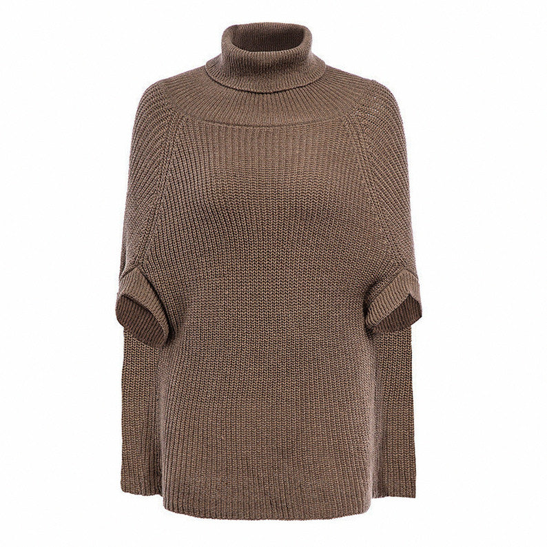 Ribbed Knit Turtleneck Cape Sweater