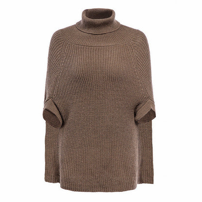 Ribbed Knit Turtleneck Cape Sweater