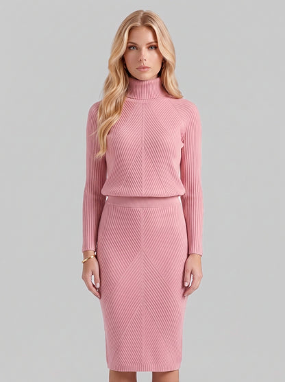 Ribbed Knit Long Sleeve Turtleneck Midi Sweater Dress