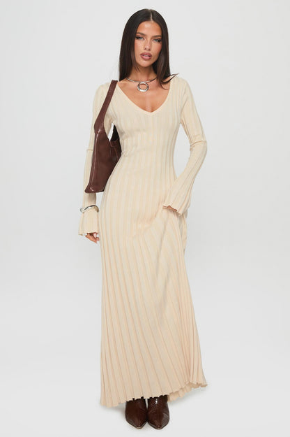 Ribbed Knit V-Neck Maxi Dress