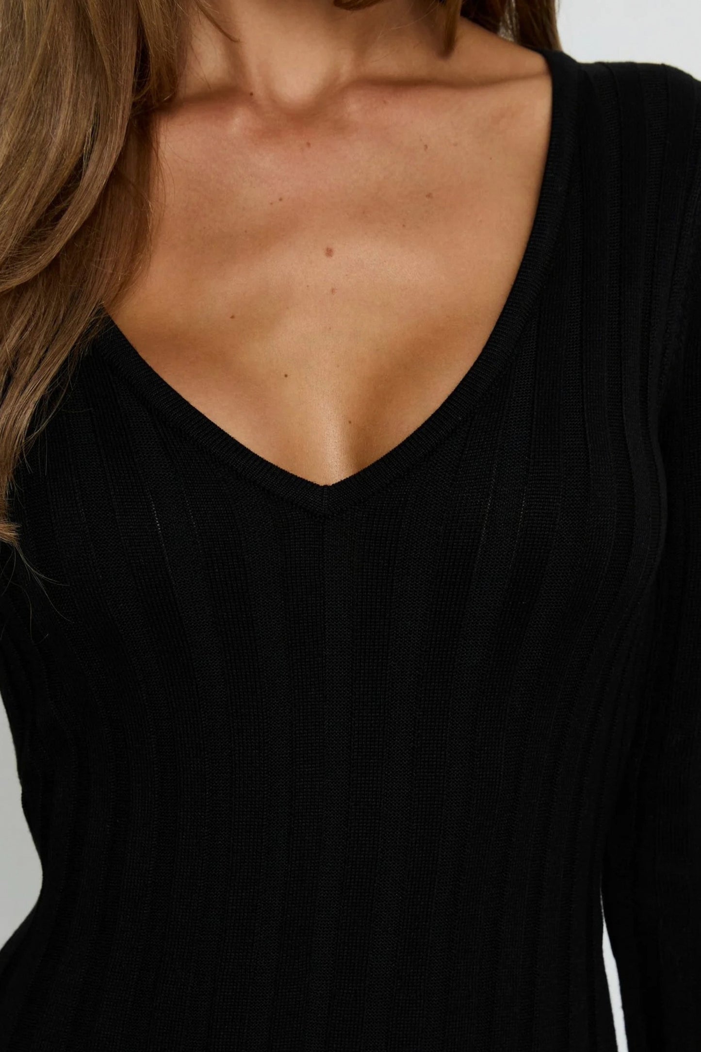 Ribbed Knit V-Neck Maxi Dress