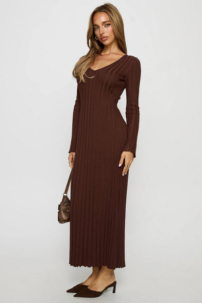 Ribbed Knit V-Neck Maxi Dress