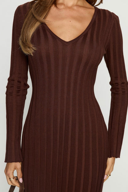 Ribbed Knit V-Neck Maxi Dress
