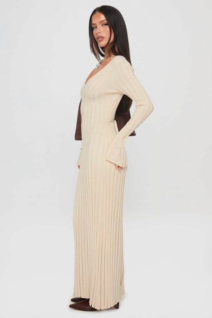 Ribbed Knit V-Neck Maxi Dress