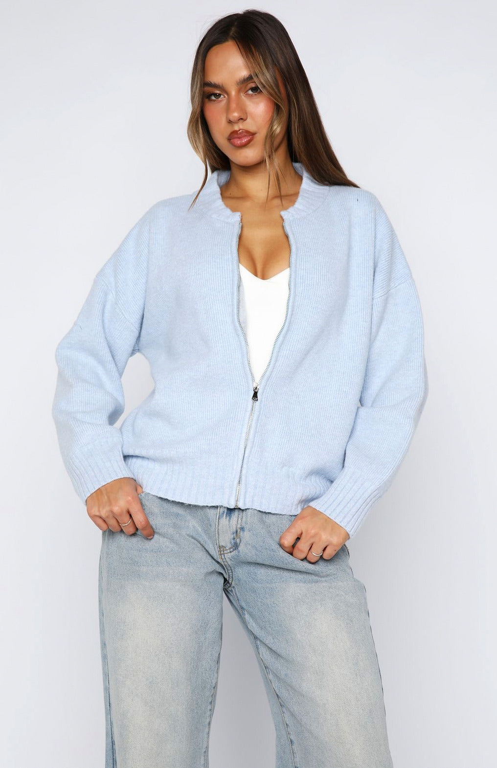 Ribbed Knit Zip Cardigan