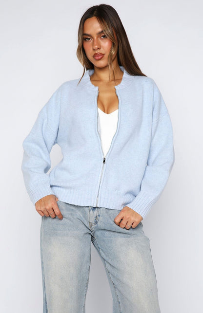 Ribbed Knit Zip Cardigan