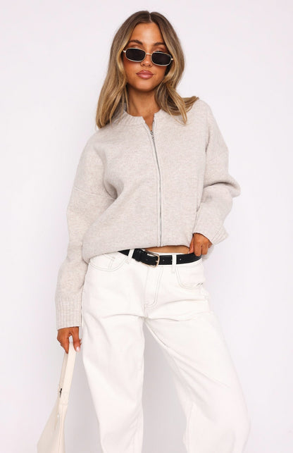 Ribbed Knit Zip Cardigan