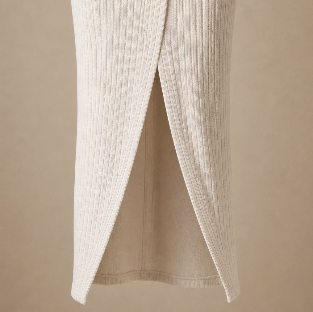 Ribbed Long Sleeve Ruched Maxi Dress