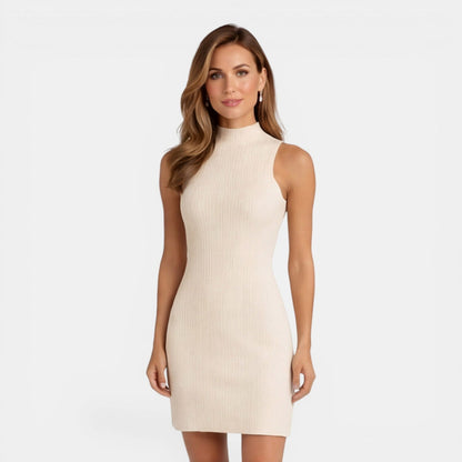 Ribbed Mock Neck Mini Sweater Dress