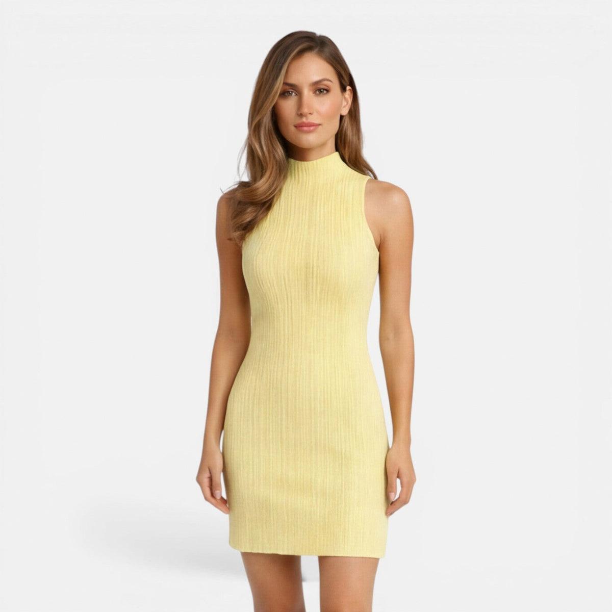 Ribbed Mock Neck Mini Sweater Dress