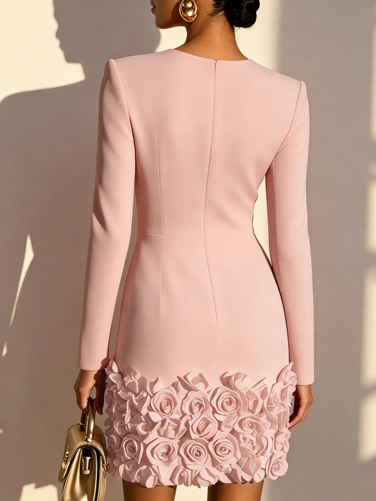 Rosette Hem Long Sleeve Mini Dress