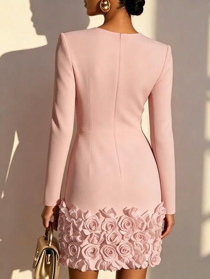 Rosette Hem Long Sleeve Mini Dress