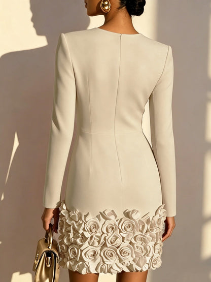 Rosette Hem Long Sleeve Mini Dress
