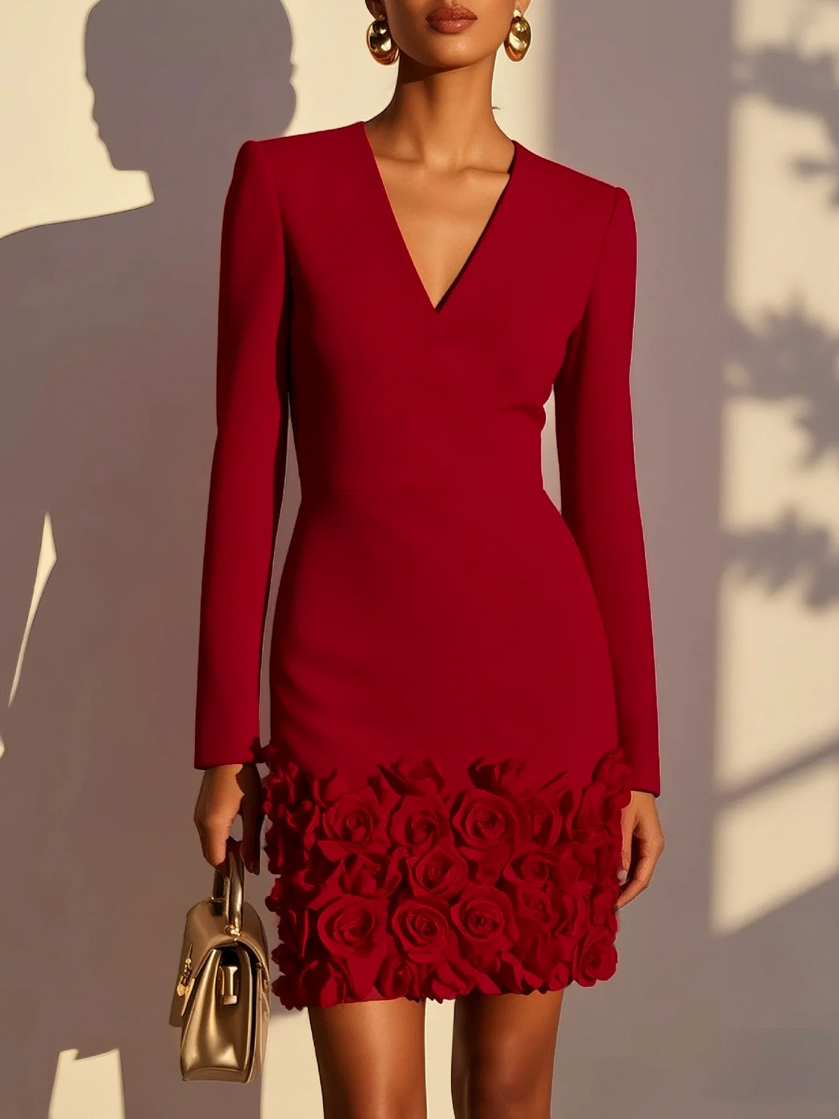 Rosette Hem Long Sleeve Mini Dress