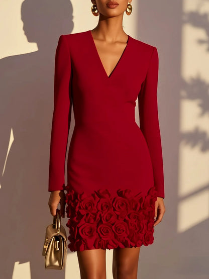 Rosette Hem Long Sleeve Mini Dress