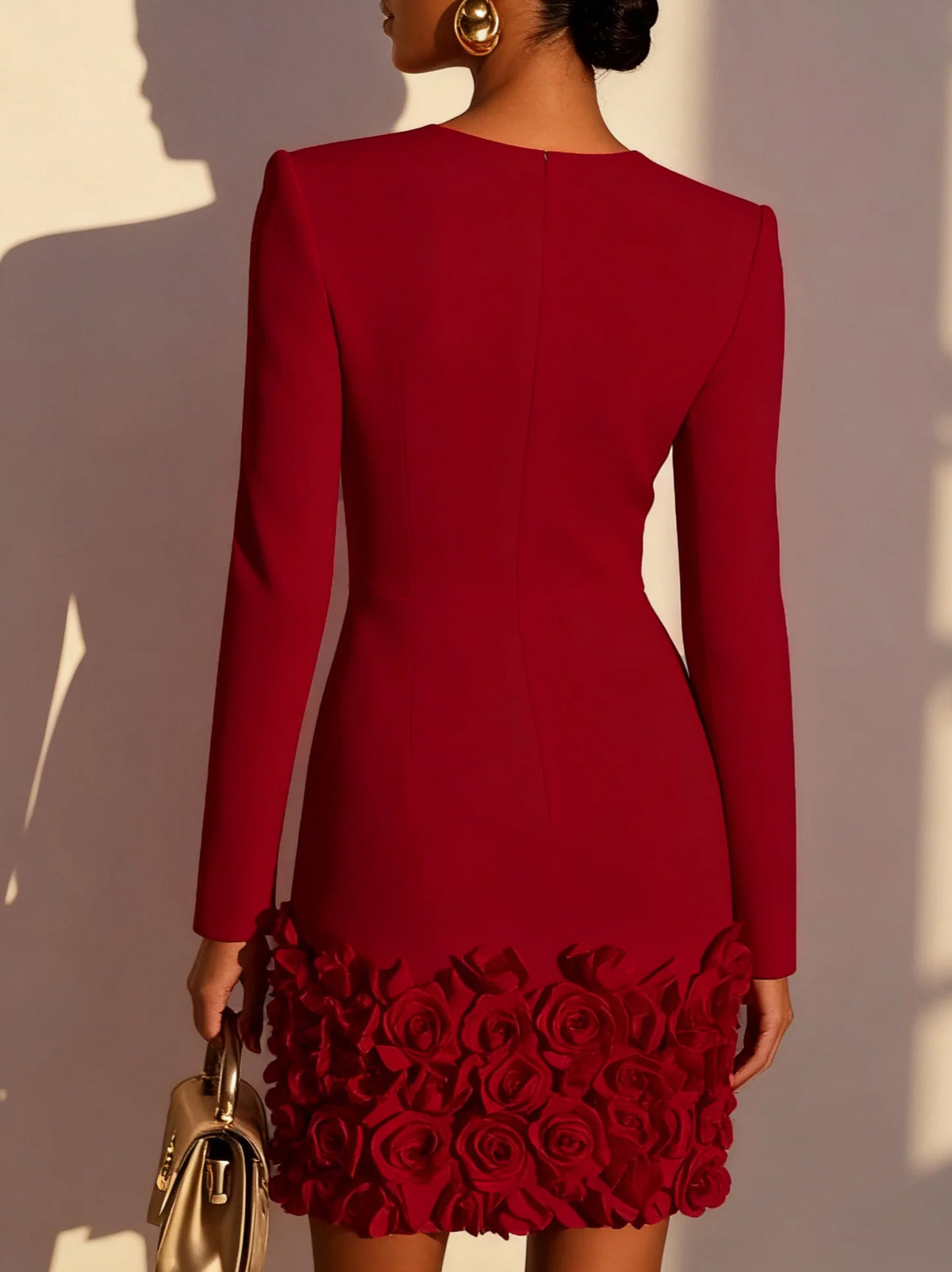 Rosette Hem Long Sleeve Mini Dress