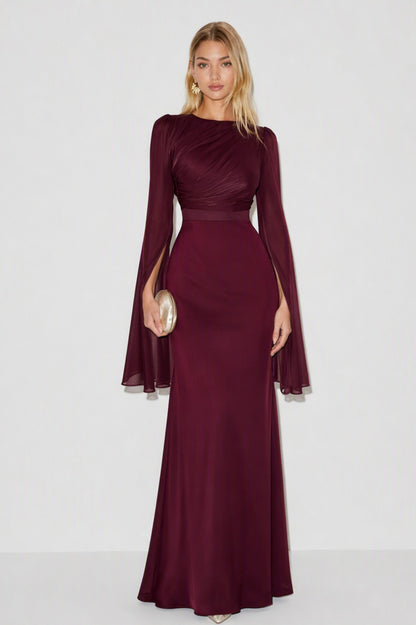 Ruched Cape Sleeve Maxi Dress