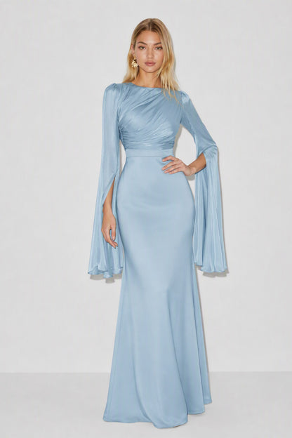 Ruched Cape Sleeve Maxi Dress