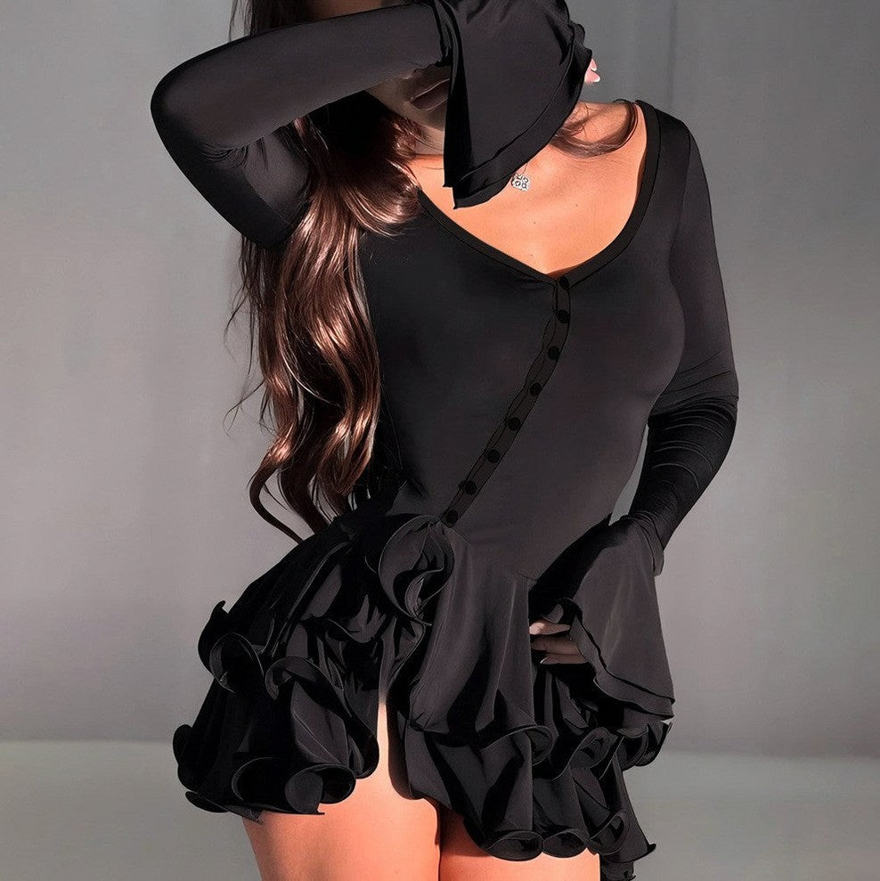 Ruffle Long Sleeve Mini Dress