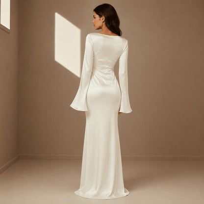 Satin Bell Long Sleeve Maxi Dress