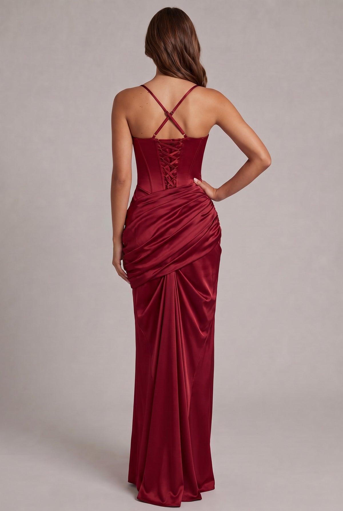 Satin Cowl Neck Corset Draped Maxi Dress