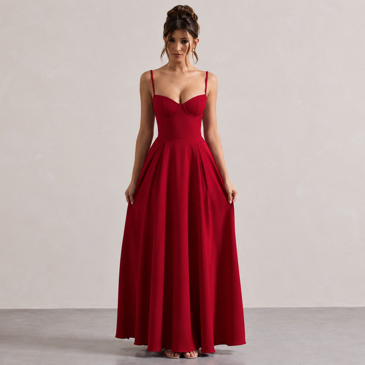 Satin Corset Sweetheart Midi Dress