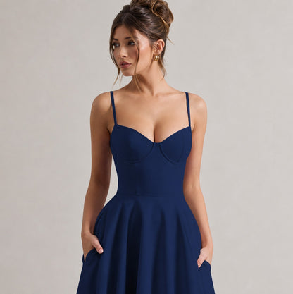 Satin Corset Sweetheart Midi Dress