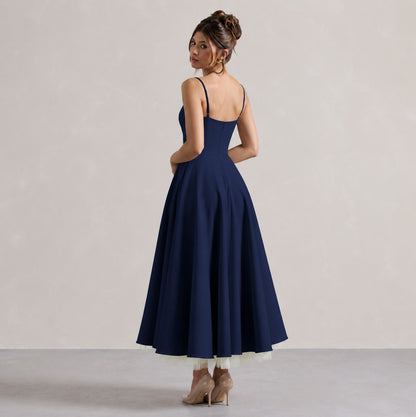 Satin Corset Sweetheart Midi Dress