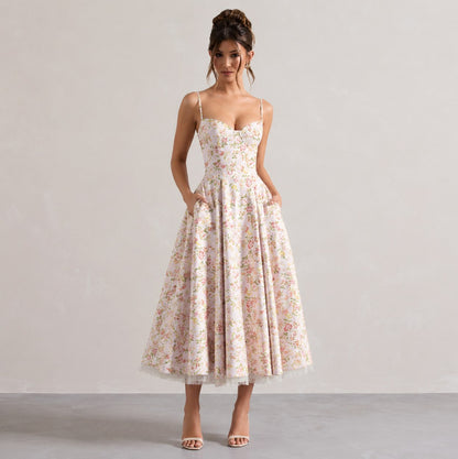 Satin Corset Sweetheart Midi Dress