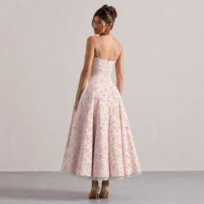 Satin Corset Sweetheart Midi Dress