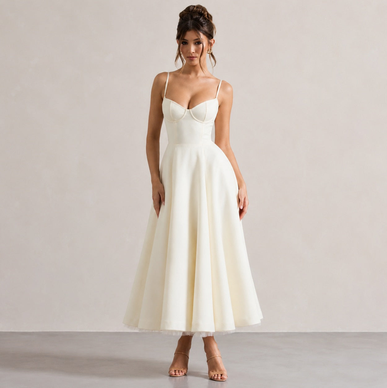 Satin Corset Sweetheart Midi Dress
