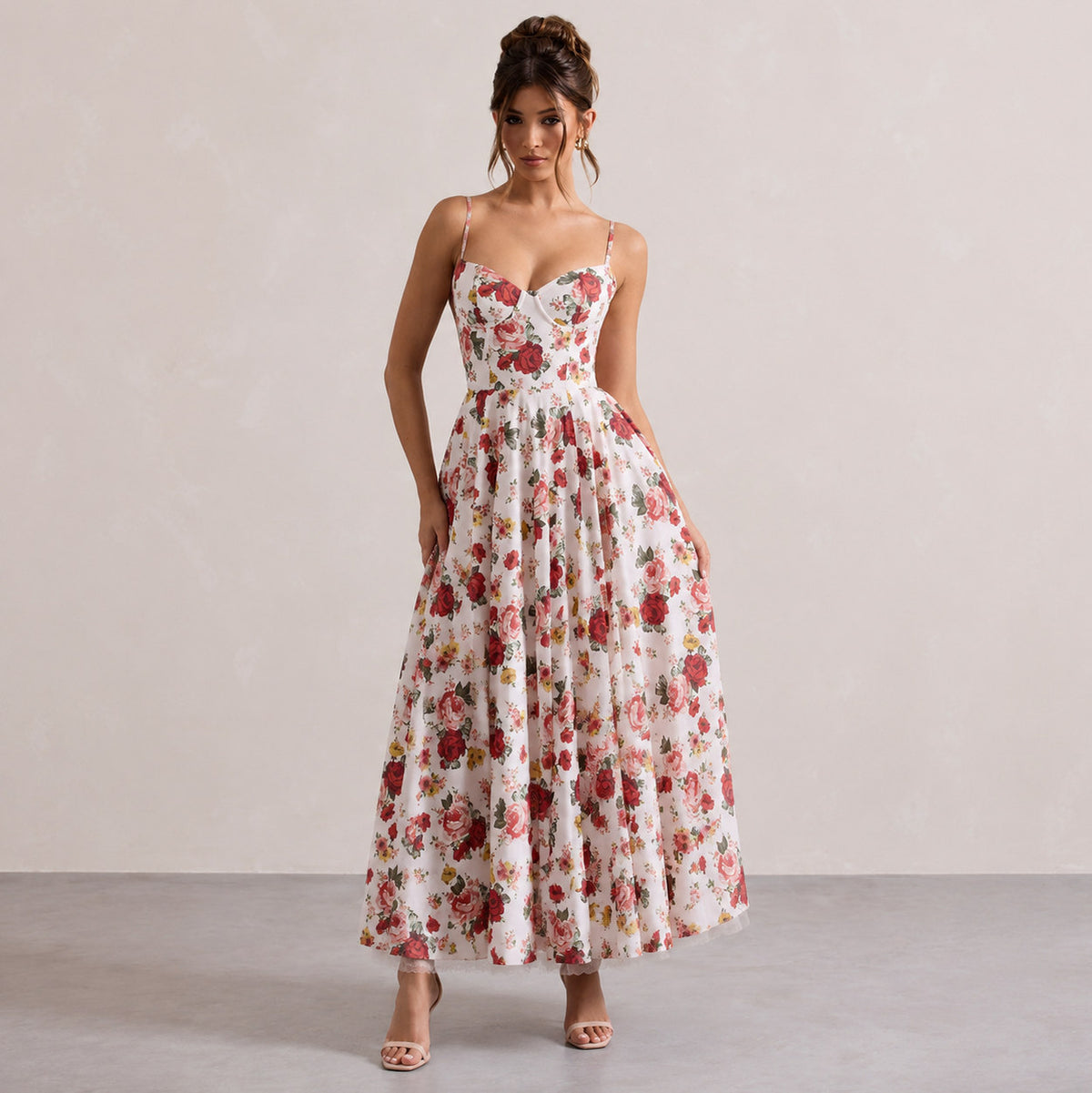 Satin Corset Sweetheart Midi Dress